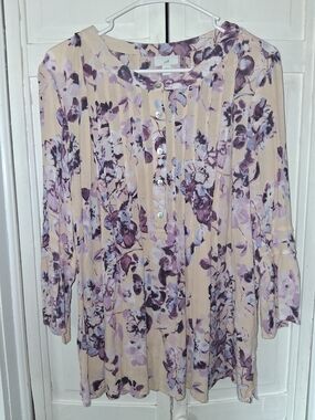 J. Jill Cream Blouse with Lavender Floral Print